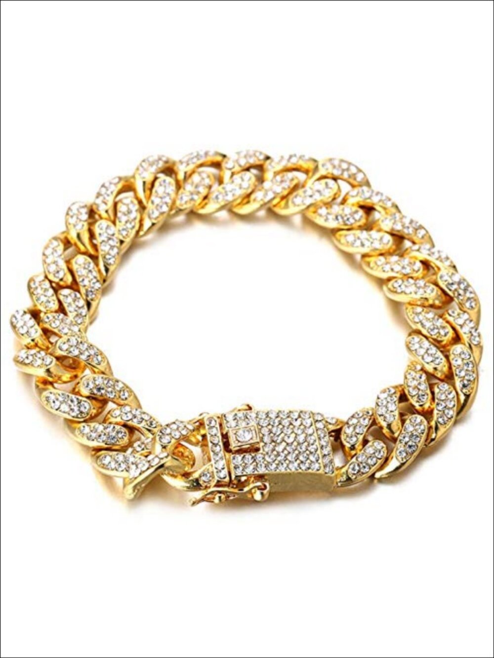 Cuban Link Chain Bracelet Gold Plated Prong Set Cubic Zirconia Hip Hop Jewelry